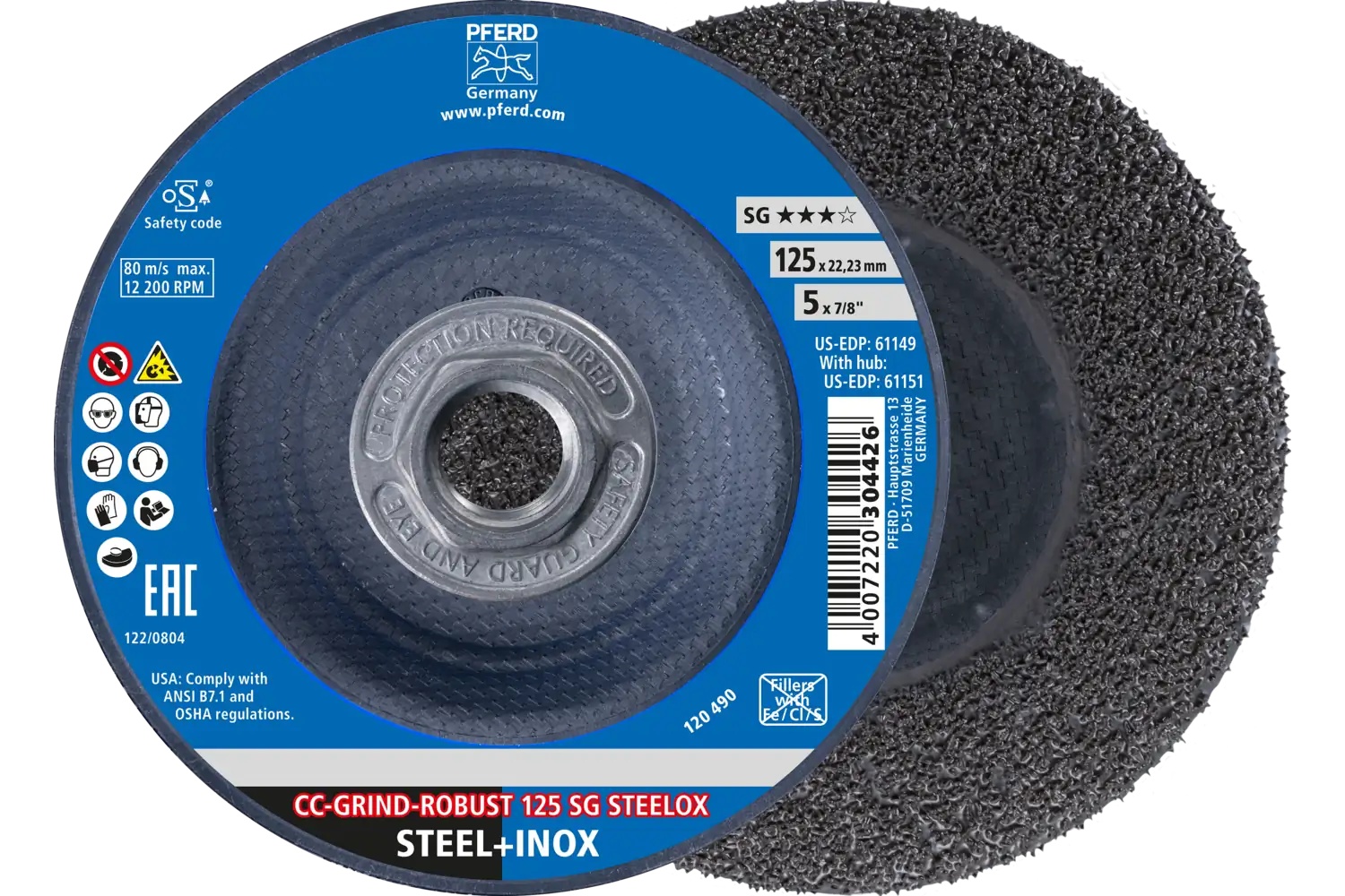 Picture of Pferd Grinding disc, CC-Grind®-Robust, 5" x 5/8-11, SG Steelox, Ceramic